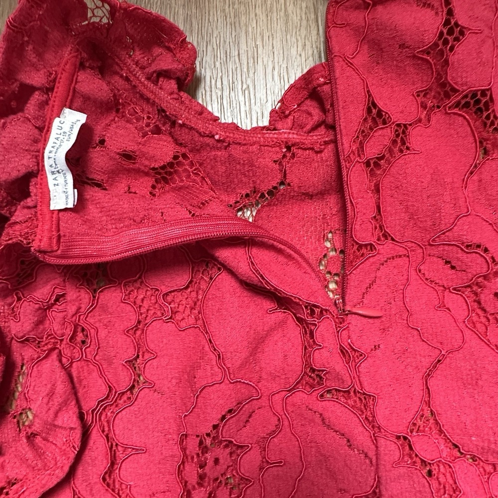 Zara Trafaluc Women's Red Ruffle Floral Lace Sleeveless Top Size S - Picture 8 of 8